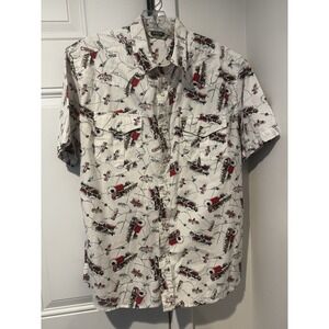 Salt Valley Western Wagon Trail Map Pearl Snap White Shirt Men's M SS AOP
